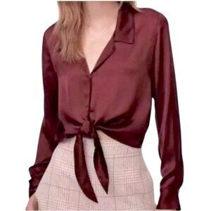 Aritzia Wilfred Sz XXS Peaufiner Plum Tie-Front Blouse Cupro